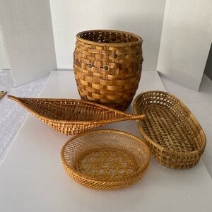 4 Various Shaped Vintage Woven Baskets- Bread/Fruit